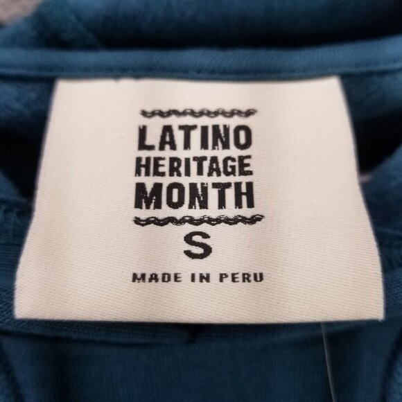 Latino Heritage Teal Hoodie Latin America Graphic Long Sleeve Drawstring Size S - Picture 3 of 6